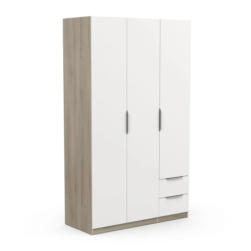 Demeyere 391382 Armadio Guardaroba Moderno con 3 Ante e 2 cassetti 4 nicchie – Colore Rovere Kronberg e Bianco Opaco, 119,4 x 51,1 x 203 cm, Legno ingegnerizzato, Grigio