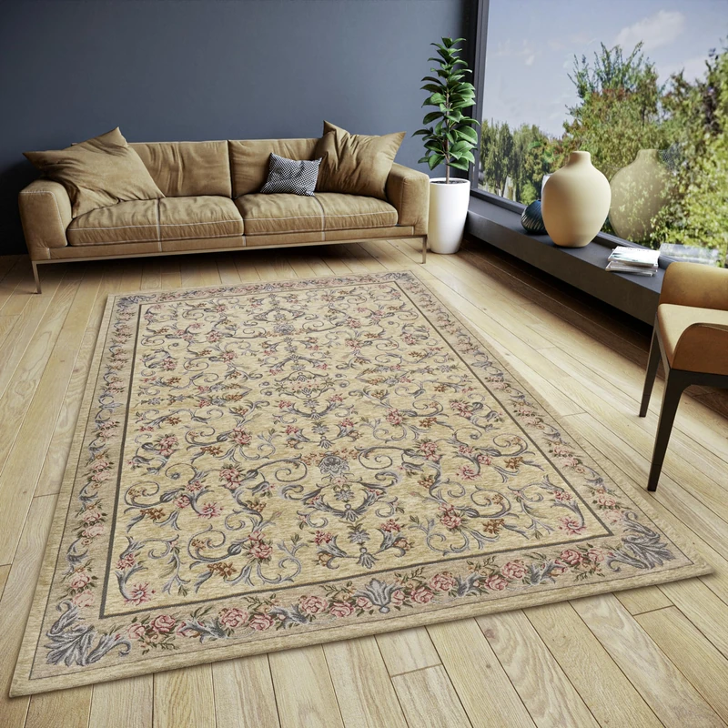 Hanse Home Assia Design Oriental Rug - Flat Weave Oriental Flower Pattern, Non-Slip Underside, Classic Woven for Living Room, Bedroom, Dining Room, Hallway - Cream, 150 x 220 cm - Image 1