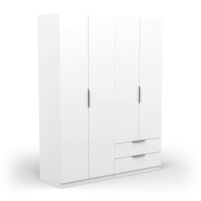 Demeyere Armadio Guardaroba Moderno con 4 Ante e 5 Ripiani 2 cassetti-Colore Bianco opaco-157, Legno ingegnerizzato, 157,3 x 51,1 x 203 cm