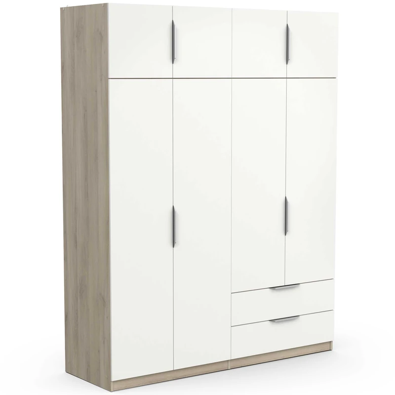 Demeyere 391387 Armadietto Guardaroba Moderno con 8 Ante e 5 Ripiani a 2 cassetti – Colore Rovere Kronberg & Bianco Opaco – 157,3 x 51,1 x 203 cm, Legno ingegnerizzato, Grigio