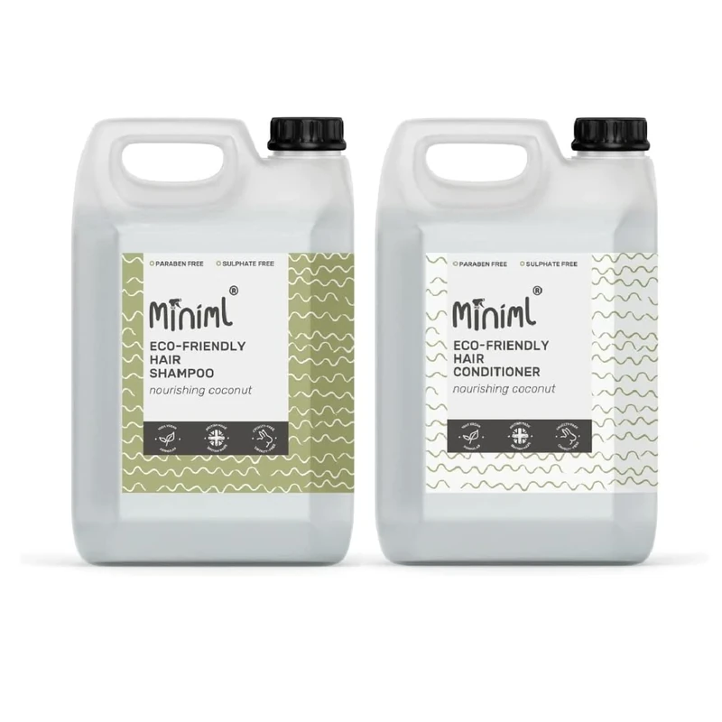 Miniml Natural Eco Hair Shampoo & Conditioner 5L Refill Bundle Nourishing Coconut Scent Sensitive Skin Scalp Friendly For Men Women Greasy Curly Dry Dandruff Hair Cruelty Free Vegan Formula