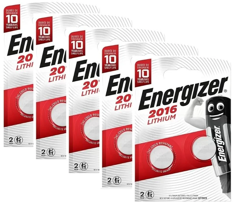 Energizer CR2016 – Lithium Batteries 3 V – Pack of 5 Blister Pack of 2 Batteries (Total 10 Batteries)