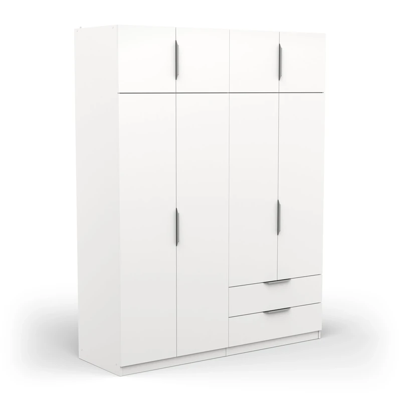 Demeyere Armadietto Guardaroba Moderno con 8 Ante e 5 Ripiani a 2 cassetti – Colore Bianco Opaco – 157,3 x 51,1 x 203 cm, Legno ingegnerizzato
