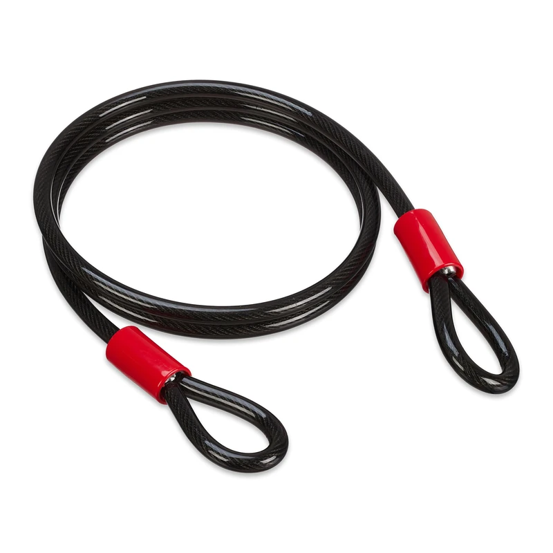 Relaxdays Lock Cable, 2m Coathed Steel Cable with Eyelets, 12 mm, Bike, Motorbike, Garden Furniture, Black