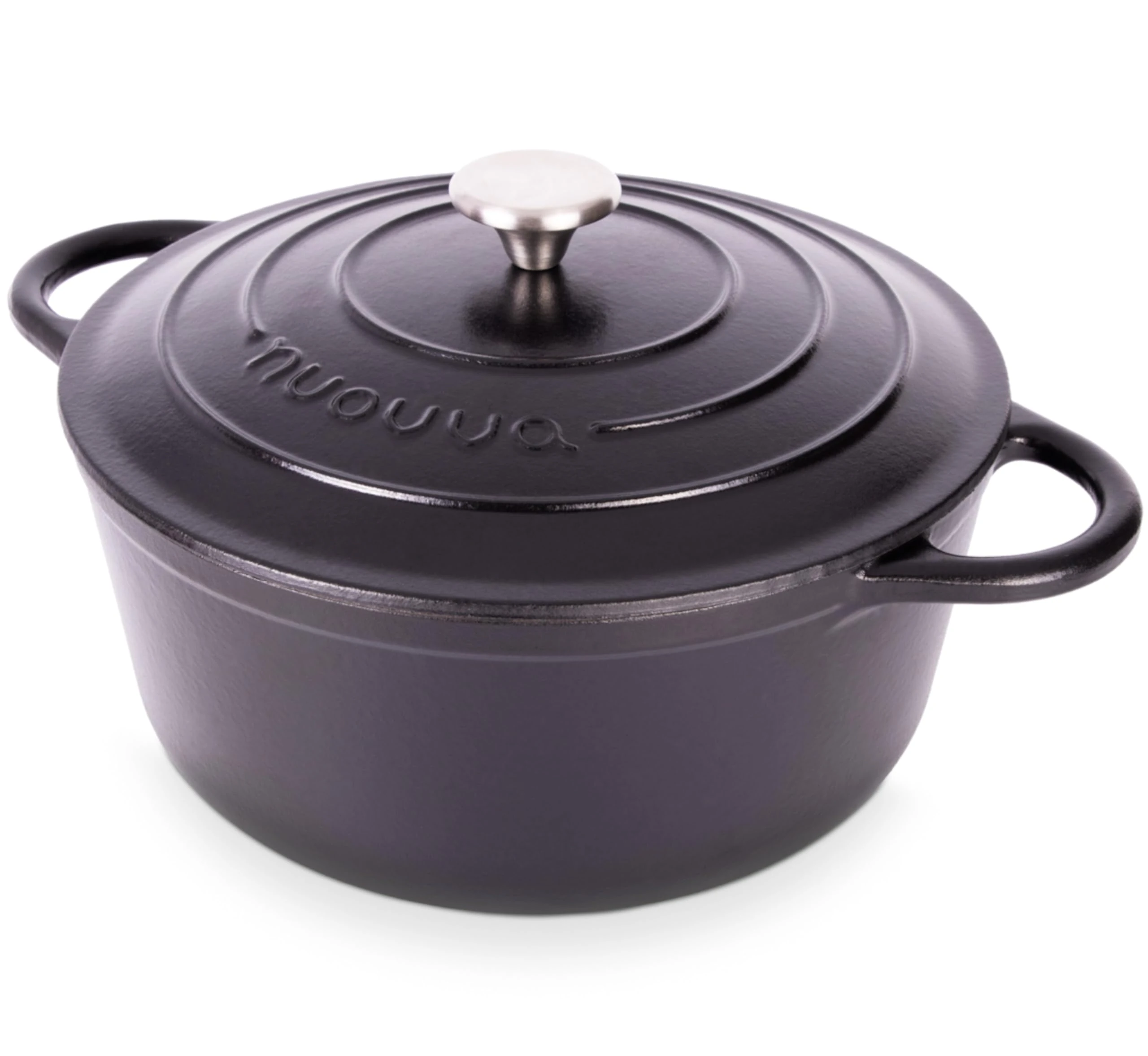 Nuovva Enamelled Cast Iron Dutch Oven Pot with Lid – 6.4 Quart Casserole Dish – Ceramic Dutch Oven for Bread Baking, Roasting, Braising & Stews – Oven Safe up to 500°F – 28cm Black