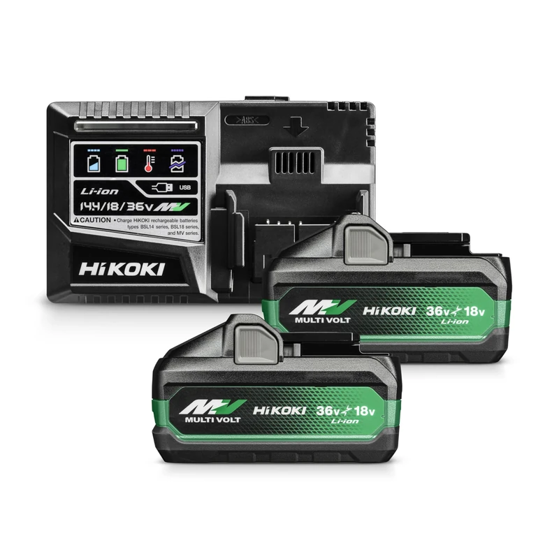 HiKOKI Booster Pack BSL36A18X (2X 18V 5.0 Ah / 36V 2.5 Ah Akku, Ladegerät, Li-Ion, 4-Stufen-LED Ladestandskontrolle, 32 min Ladezeit)
