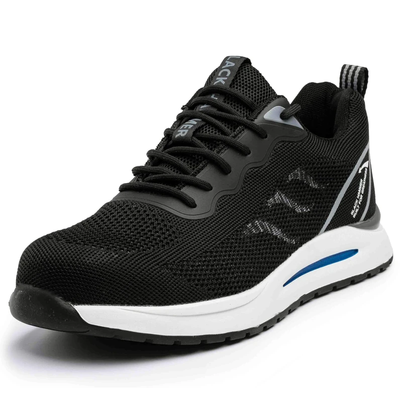 Black Hammer Men's Safety Trainers Steel Toe Cap & Midsole Protection Lightweight Work Shoes for Professional Trade Warehouse Non-Slip Water-Resistant Echo 2300 Black (5 UK)