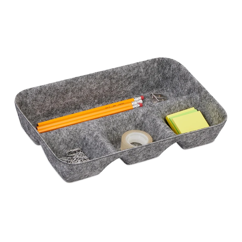 Relaxdays Drawer Organiser, Versatile Insert, HWD: 5.5 x 29.5 x 19 cm, 4 Compartments, Felt Tray, Utensils Storage, Grey