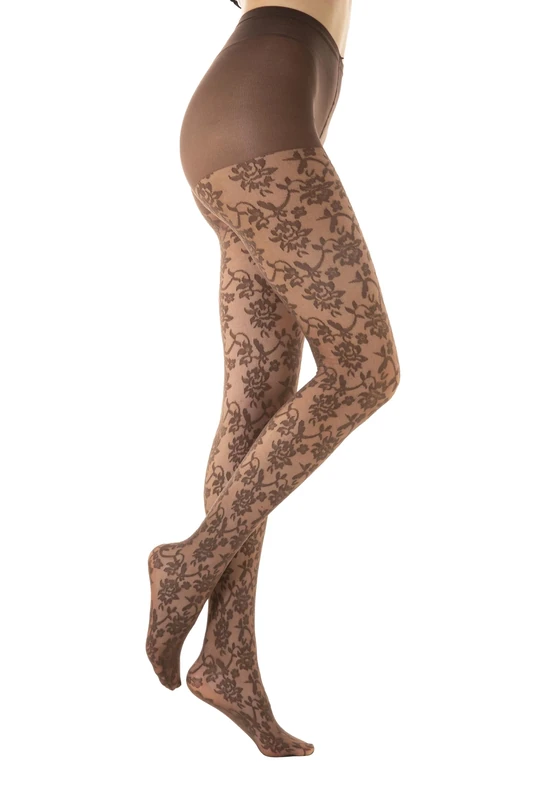 Gi&Gi Patterned women's tights, in 40 denier mesh with cotton gusset for women characterized by a cheerful all-over flower pattern.N.1607 colored (L/XL, DARK BROWN)