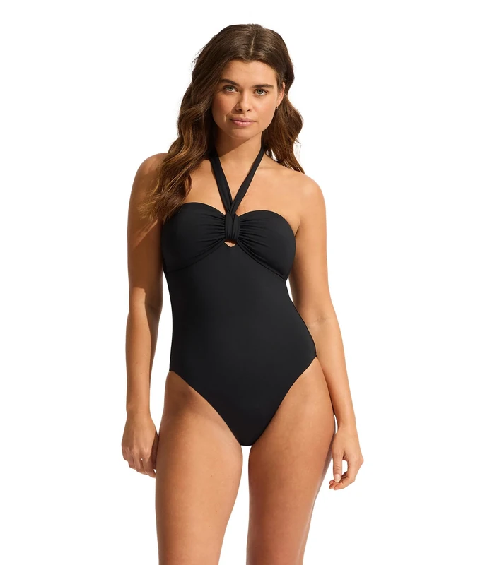 Seafolly Women's Standard Eco Collective Sash Tie One-Piece, Black, 4 - Image 1