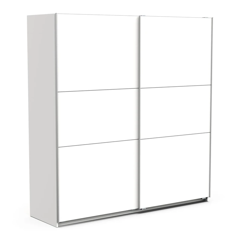 Demeyere 190003 Porta Scorrevole con Armadio Moderno, Colore: Bianco Opaco e Finiture in Metallo, 194,5 x 59,9 x 203 cm, Legno ingegnerizzato, Grigio