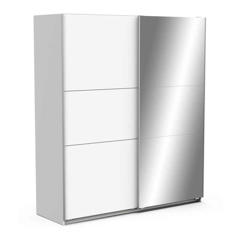 Demeyere Porta Scorrevole con Specchio e Armadio Moderno, Colore: Bianco Opaco e Finiture in Metallo, 178,1 x 59,9 x 203 cm, Legno ingegnerizzato