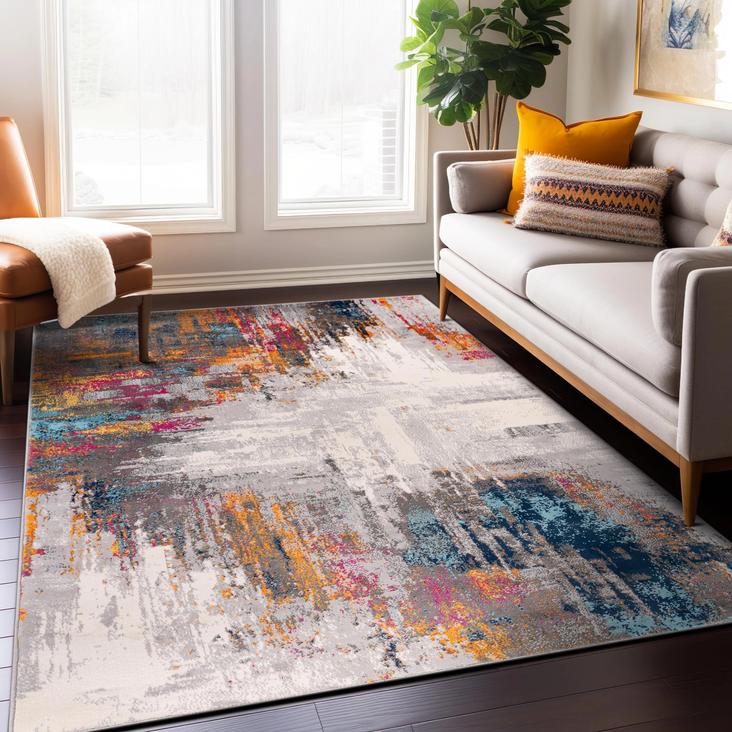 Rugshop Basel Contemporary Abstract Art Stain Resistant Soft Area Rug 7'10" x 10' Multi