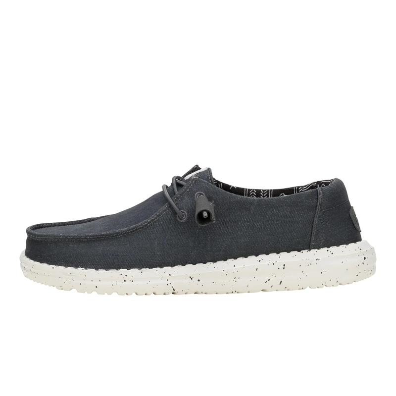 HEYDUDE - Women's Wendy Canvas - Casual Slip-On Flat Shoes - Moccasin Style - Moccasin Style, Black/White, 8 UK