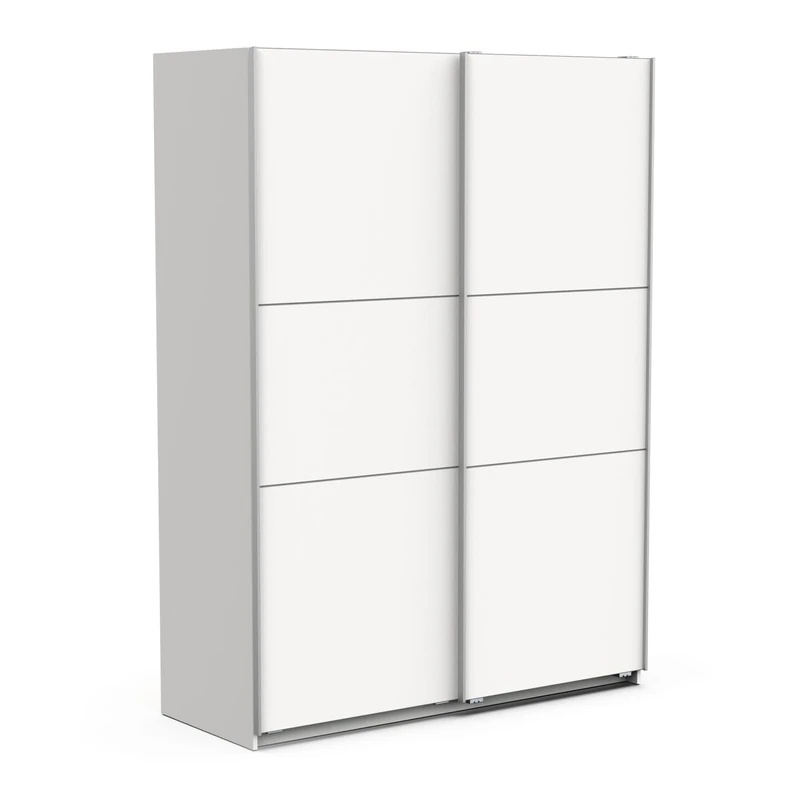 Demeyere 190025 Porta Scorrevole con Armadio Moderno, Colore: Bianco Opaco e Finiture in Metallo, 148 x 59,9 x 203 cm, Legno ingegnerizzato, Grigio