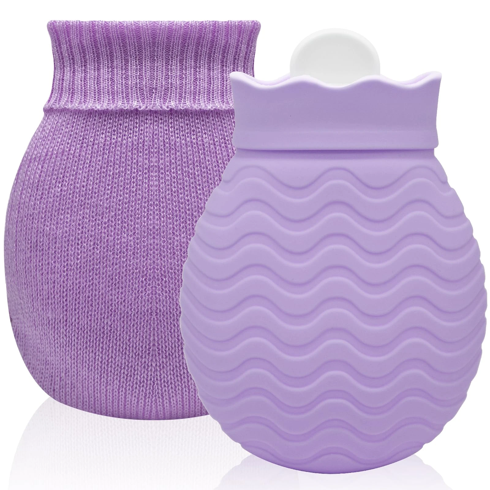 320ml Hot Water Bottle with Smooth Cover, Mini Hot Water Bag for Pain Relief, Waist, Back, Neck, Shoulders, Small Leak Proof Hot Water Bottle with Removable Cover for Women, Kids, Best Gifts