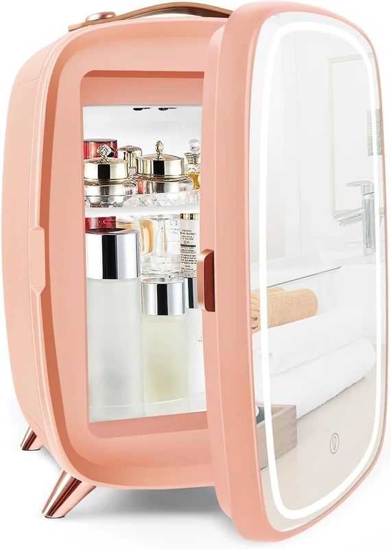 KFO Skincare Fridge 6L with Mirror and Light（3-Light Mode） | Pro-Style Beauty Fridge for Bedroom & Makeup | 6°C Cooling + 20dB Ultra-Quiet | 6-Can Drink or Cosmetic Storage & Adjustable Shelf