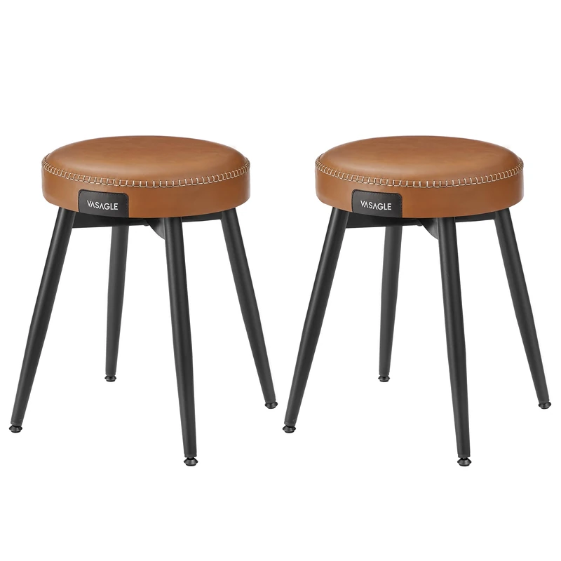 VASAGLE EKHO Collection - Dining Stools Set of 2, Upholstered Kitchen Stools, Synthetic Leather with Stitching, Mid-Century Modern, 48.2 cm Tall, Dining Living Room Office, Caramel Brown LDC170K82