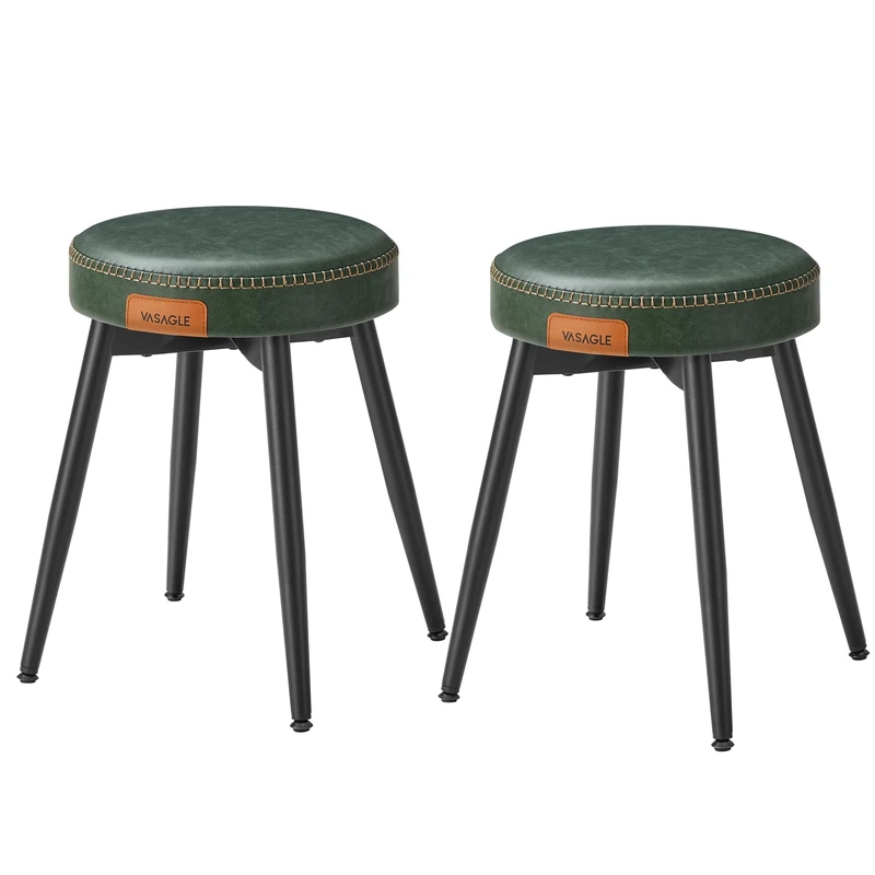 VASAGLE EKHO Collection - Dining Stools Set of 2, Upholstered Kitchen Stools, Synthetic Leather with Stitching, Mid-Century Modern, 48.2 cm Tall, Living Room Home Office, Forest Green LDC170C82