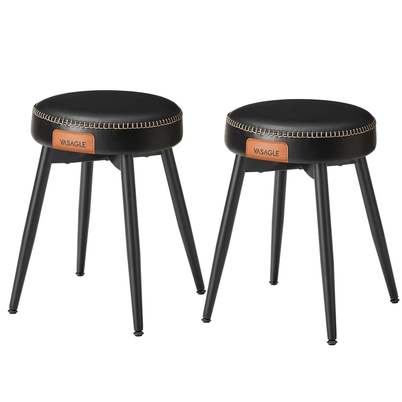 VASAGLE EKHO Collection - Dining Stools Set of 2, Upholstered Kitchen Stools, Synthetic Leather with Stitching, Mid-Century Modern, 48.2 cm Tall, Dining Living Room Office, Ink Black LDC170B82