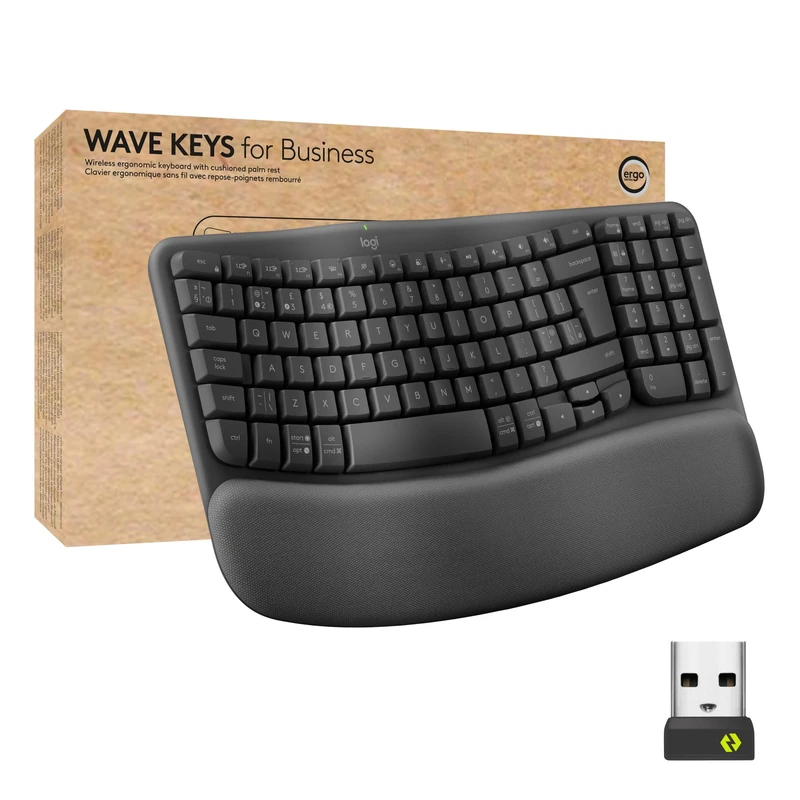 Logitech Wave Keys for Business, Wireless Ergonomic Keyboard with Cushioned Palm Rest - Graphite, QWERTY Spanish Layout