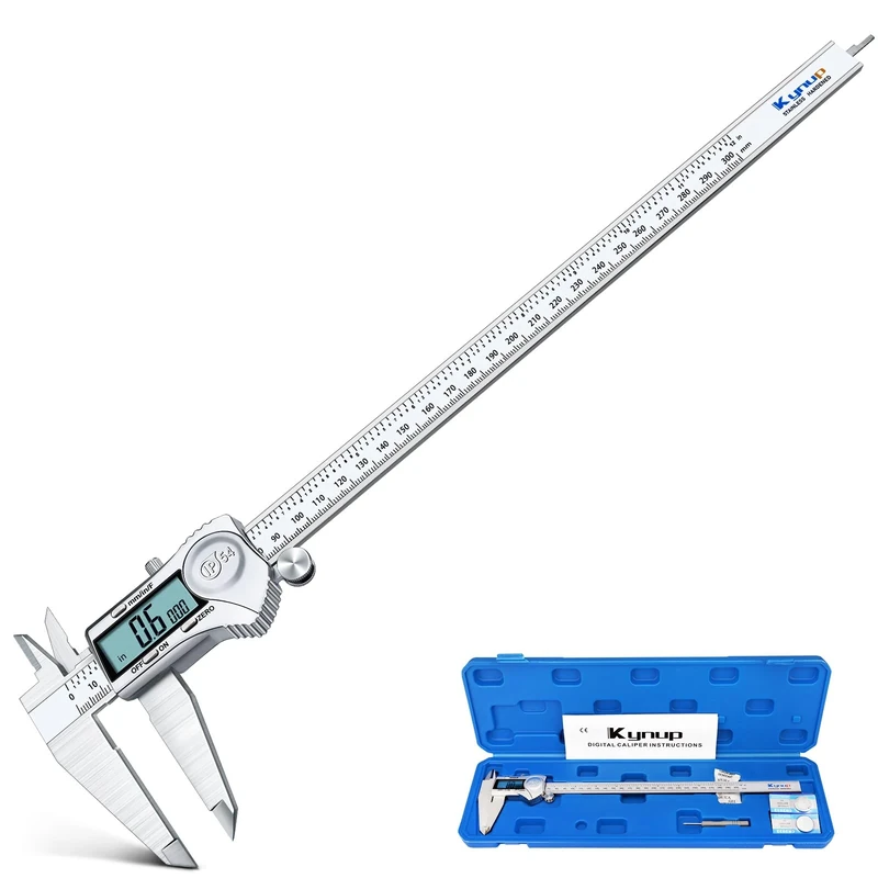 Kynup Digital Vernier Caliper, 300mm Caliper Measuring Tool with Stainless Steel, IP54 Splash Proof Protection Design, Large LCD Screen, Easy Switch from Inch Metric Fraction (12 Inch)