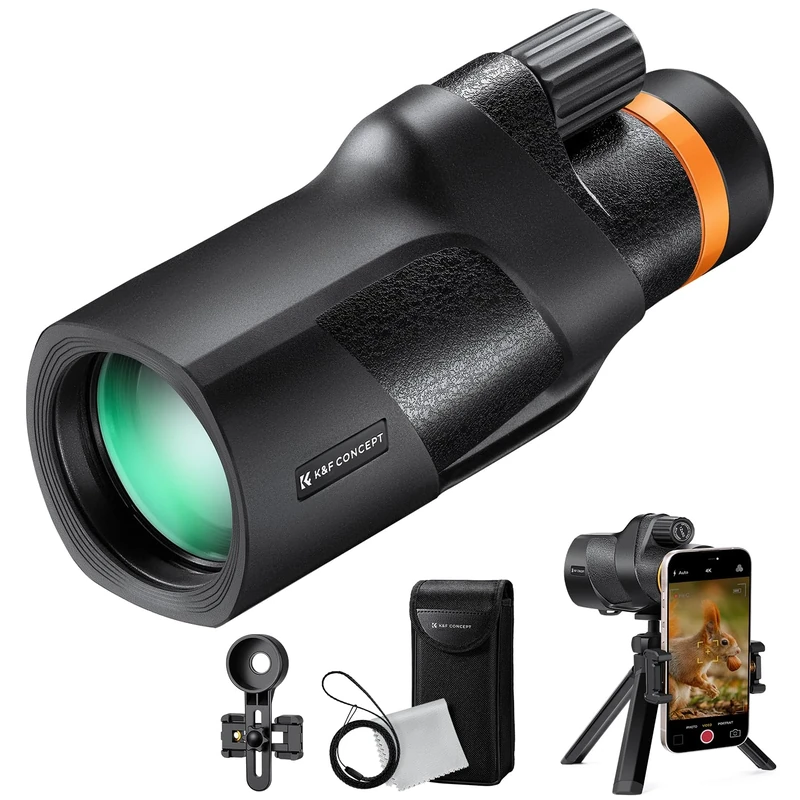 K&F CONCEPT 12X50 IP68 Waterproof HD Monocular，Monoculars Telescope for Adults with Smartphone Holder & Tripod, BAK4 Prism & FMC Len for Bird Watching Hiking Hunting Camping Travelling, Black