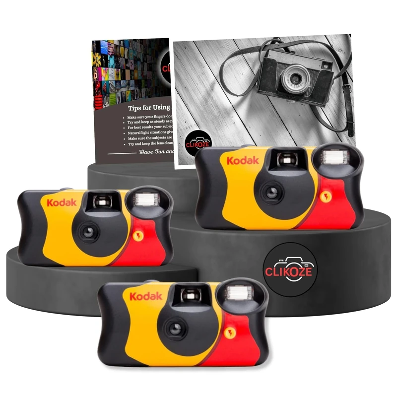 Clikoze Disposable Cameras Multipack - Includes 3 Pack Kodak Funsaver Single-Use 35mm Cameras with 39 Exposures and Clikoze Photography Tips Card