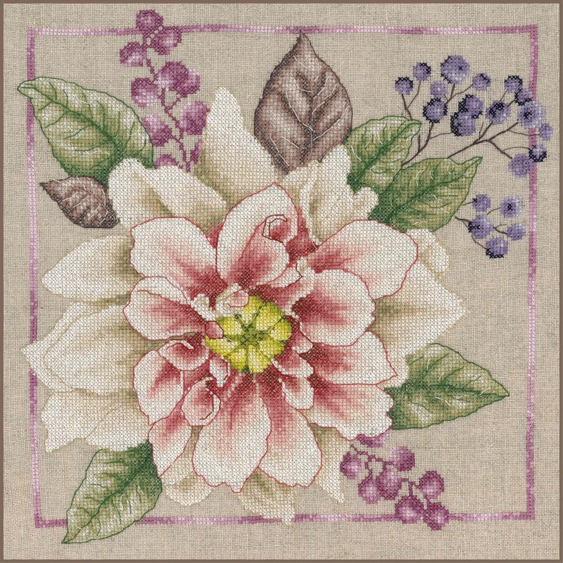 Lanarte Kit Counted Point White Florissant, Linen Look, ca. 33 x 33 cm