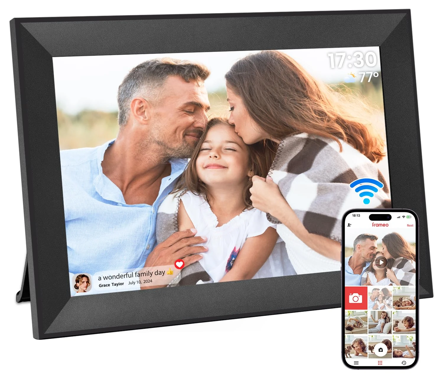 Frameo Digital Photo Frame WiFi, 10.1 Inch Digital Picture Frame, 1280x800 IPS LCD Touch Screen, Auto-Rotat Built in 32GB storage, Share Moments Instantly via Frameo App from Anywhere, Black