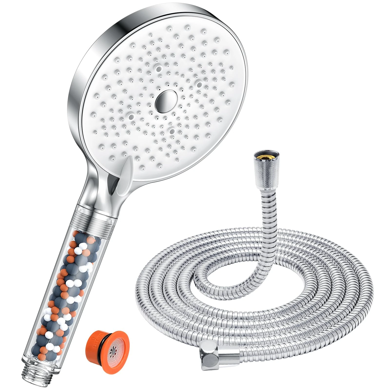 Filter Shower Head and Hose with 1.6M Hose - YEAUPE PRO Power Shower Hose and Head Low Pressure Water Softener Shower Head, Large Universal Electric Shower Head for Hard Water,White