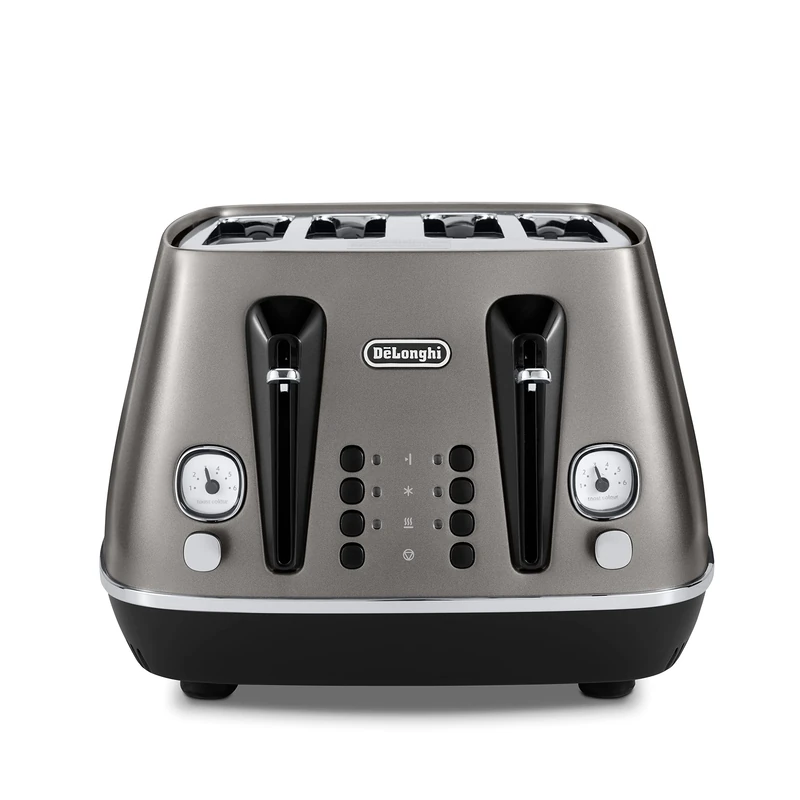 De'Longhi Distinta Titanium CTIN4003.TB, 4 Slot Toaster, Reheat, 6 Browning Settings, Defrost and Cancel Functions, Pull Crumb Tray, 1800W, Titanium Black