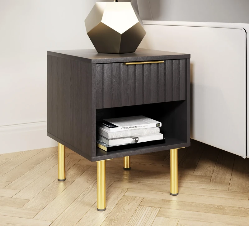 GFW Nervata Lamp Table Living Room Storage End Table Bedside Cabinet Bedroom Living Black
