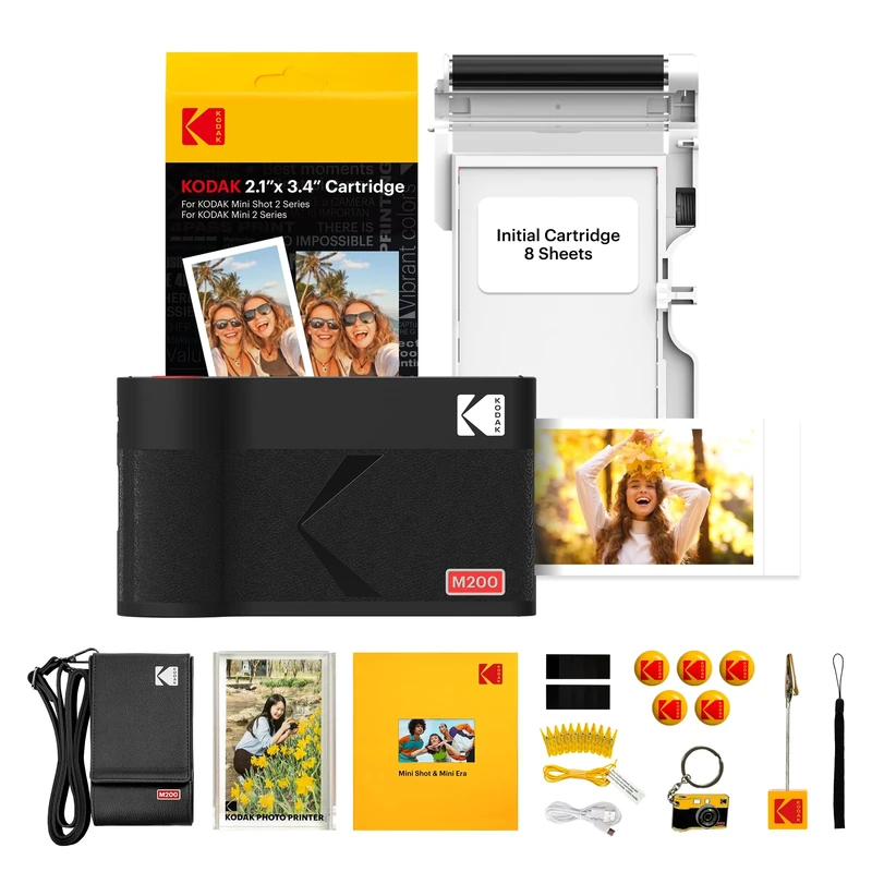 KODAK Mini 2 ERA 4PASS Portable Photo Printer (2.1x3.4 inches), Initial 8 Sheets + 30 Sheets Pack, Accessory Bundle, Black