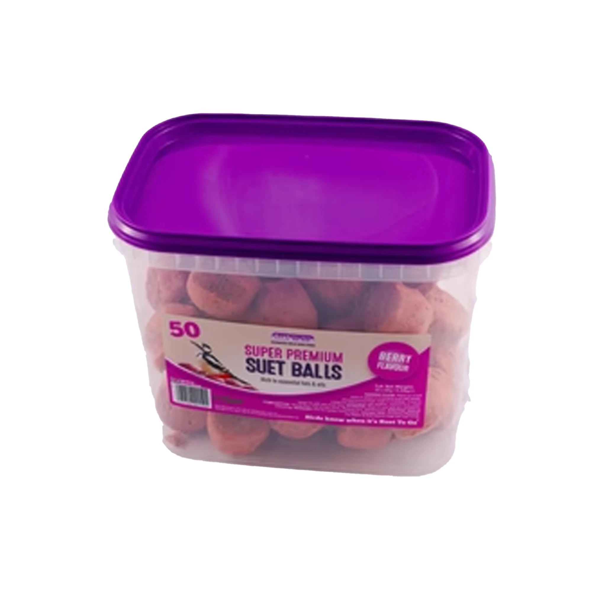 Suet To Go Berry Suet Balls Tub 50x85gm - 50 Pack (85g per Suet Ball) in Reusable Tub - Premium Wild Bird Food
