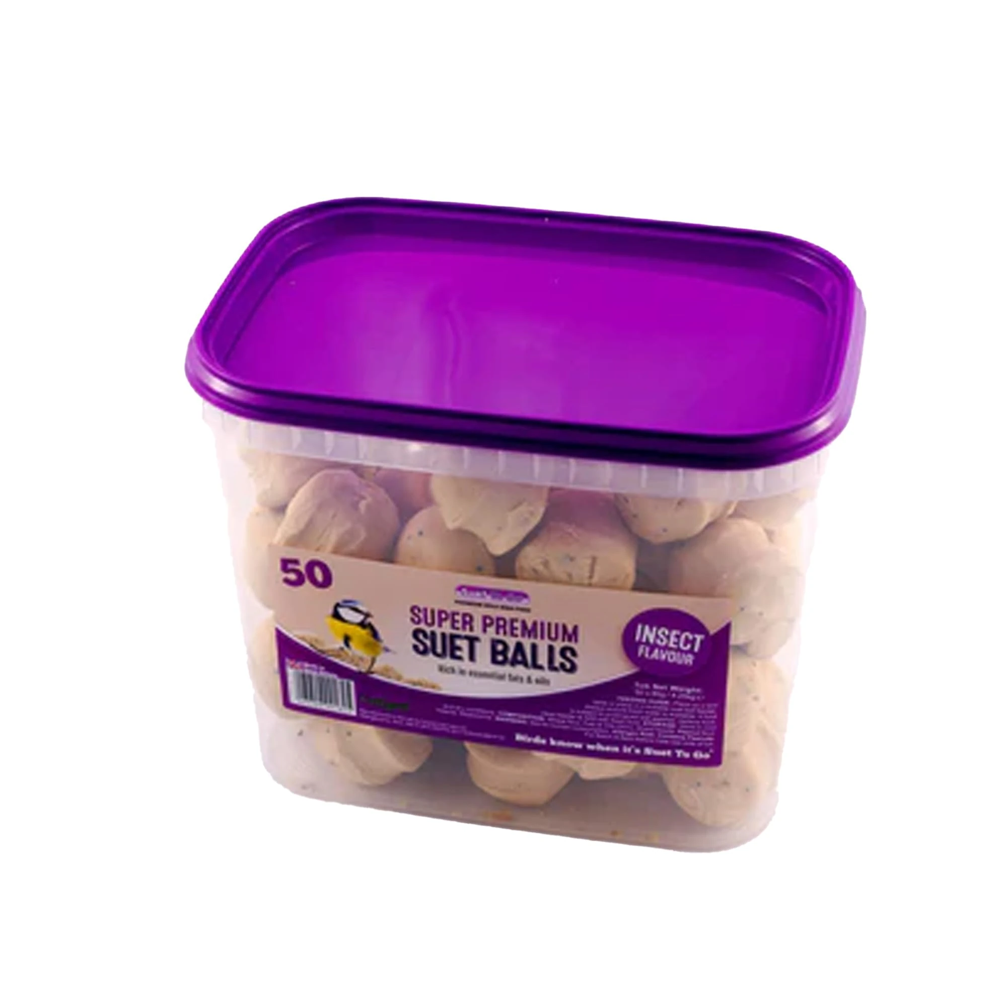Suet To Go Insect Suet Balls - 50 Pack (85g per Suet Ball) - Premium Wild Bird Food Tub