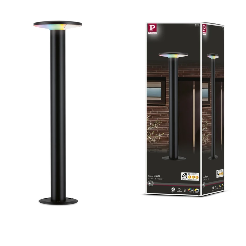 Paulmann 94756 LED Outdoor luminaire Bollard Light Plate Smart Home Zigbee Insect-Friendly IP44 600mm RGBW+ 200lm 230V dimmable Anthracite Metal