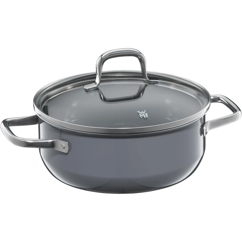 WMF Fusiontec Essential Cooking Pot Large 20 cm Glass Lid Stewing Pot Induction 2.4 L High-Tech Ceramic Scratch-Resistant Uncoated Grey Made in Germany