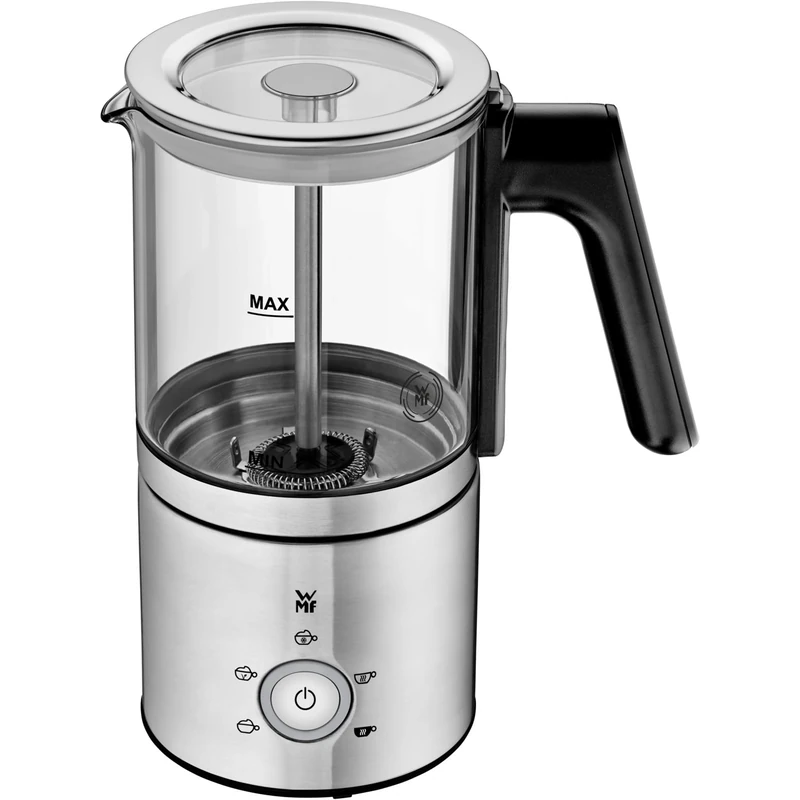 WMF Lono Glas Electric Milk Frother 150-250 ml 650 W Touch Screen Mixer for Hot and Cold Milk Frothing Hot Milk Warmer Cocoa Maker Hot Chocolate Steel