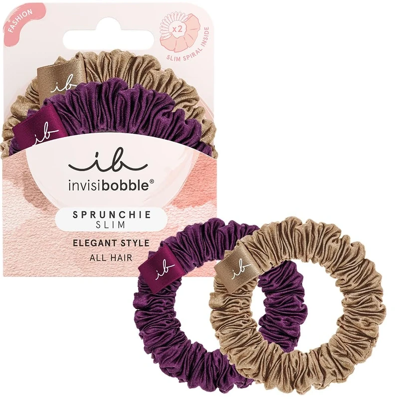 invisibobble 2 x Purple & Bronze Slim The Snuggle is Real Silk Scrunchie with Spiral Scrunchie Scrunchie Scrunchies Maximum Hold for All Hair Types