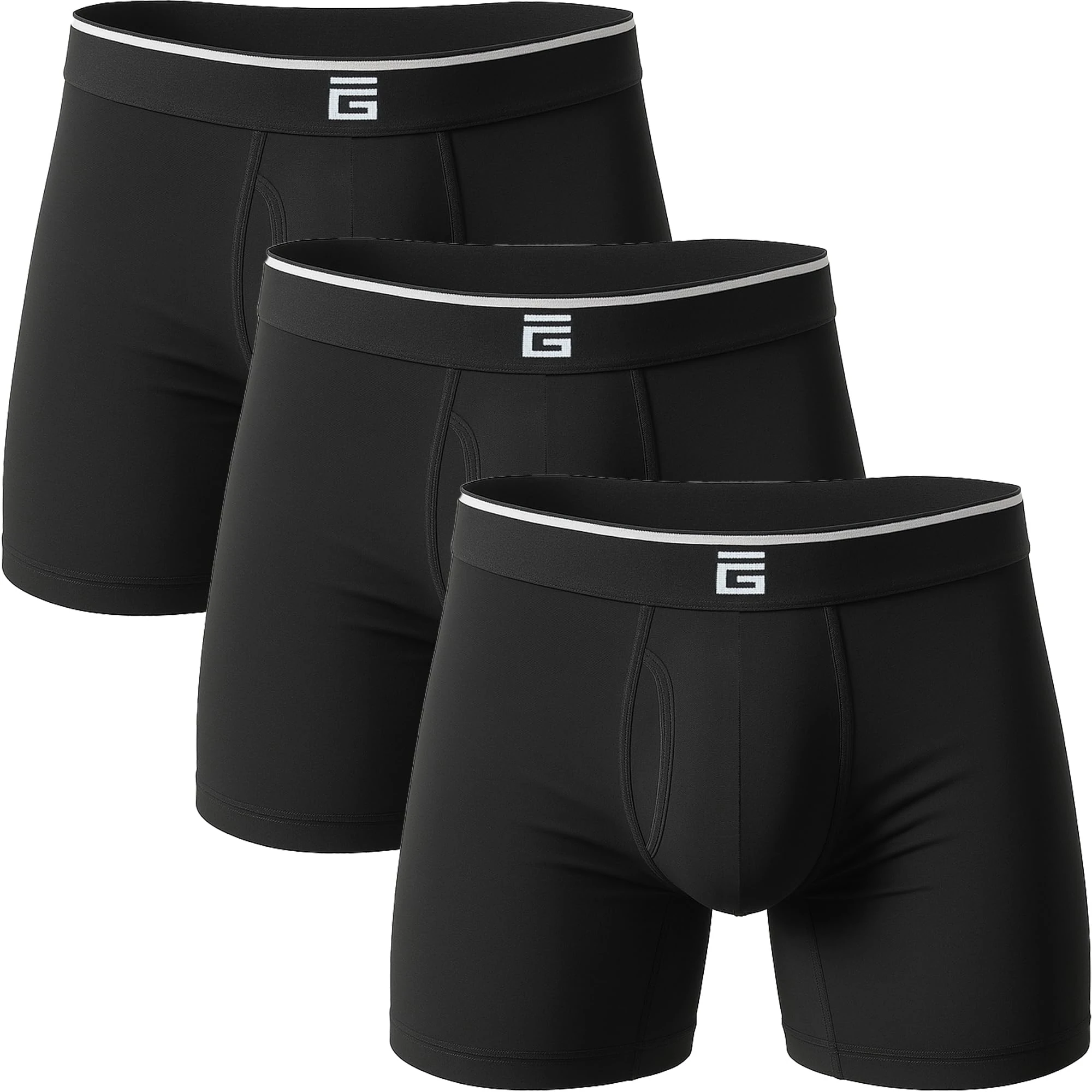 Giovici Mens Boxers Bamboo Anti Chafing Soft Comfortable Boxer Briefs Longer Leg - Boxer Shorts Multipack - Moisture Wicking Technology (XL, Black Fly, 3 Pack)