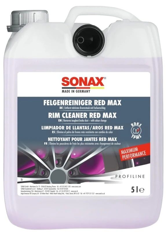 SONAX PROFILINE Rim Cleaner Red Max (5 Litre) Powerful professional rim cleaner with intensive colour change | Item-No. 02315050