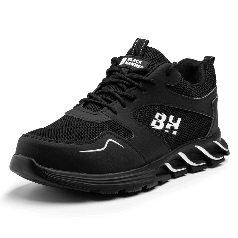 Black Hammer Men's Safety Trainers with Steel Toe Cap with Midsole Protection Non-Slip Water-Resistant Work Shoes for Professional Utility & Warehouse Comfortable Mesh Black 2500 (5 UK)