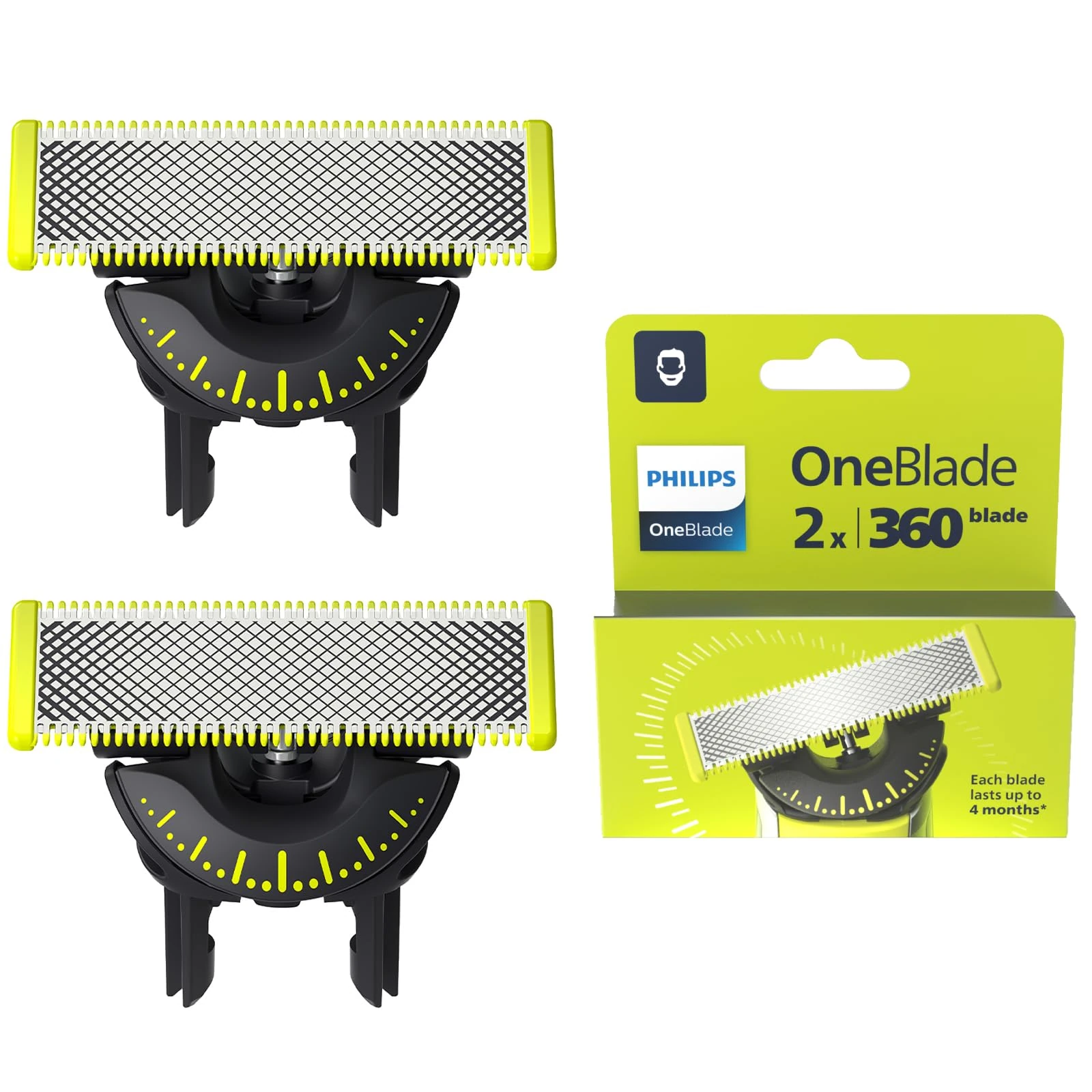 Philips OneBlade Original 360 Blade Heads, Compatible with All OneBlade and Pro Electric Shaver & Trimmers, Original from Philips, 2X One Blade, 8-Month Supply (QP420/60)