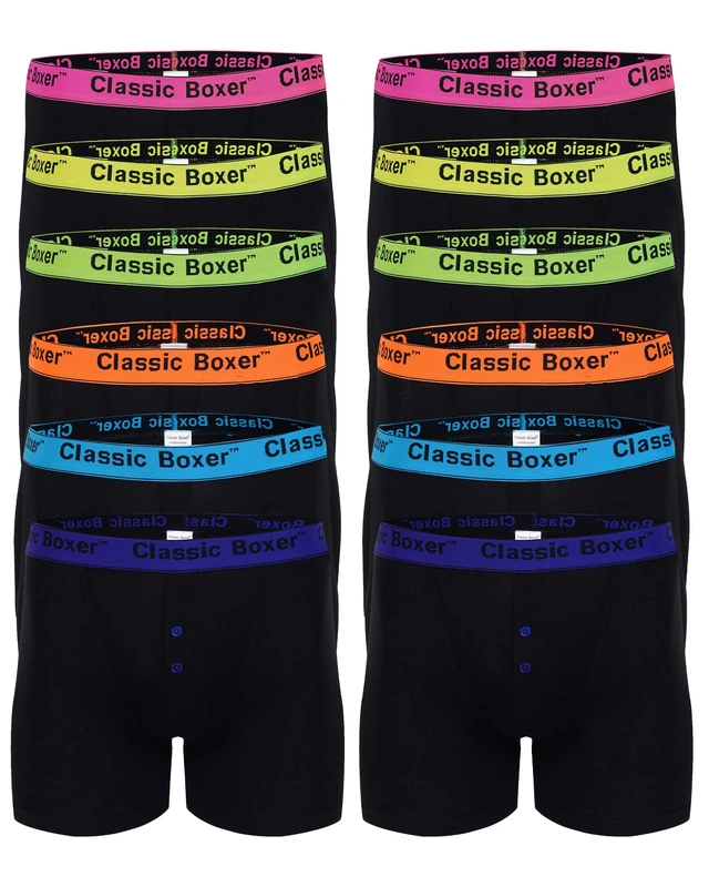 N R TEXTILES Men's Neon CLASSIC BOXER NEW IMPROVED FIT AND QUALITY Designer Button Fly Cotton Blended Underwear Shorts Pair of 12 pack/X-Large