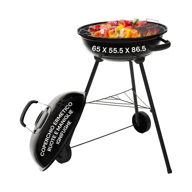 Avilia Circular Charcoal Barbecue Diameter 43 cm, Durable, Mobile with Airtight Lid and Fireproof Handles
