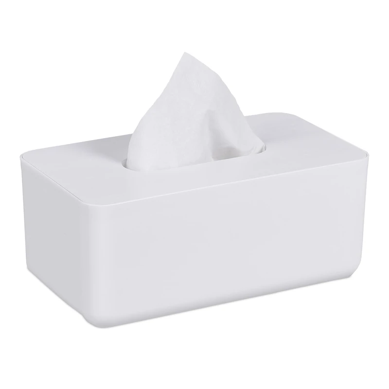 Relaxdays Tissue Box with Bamboo Lid, for Bathroom, Hankie Container, Modern Design, HxWxD: 10x23x13 cm, Plastic, White