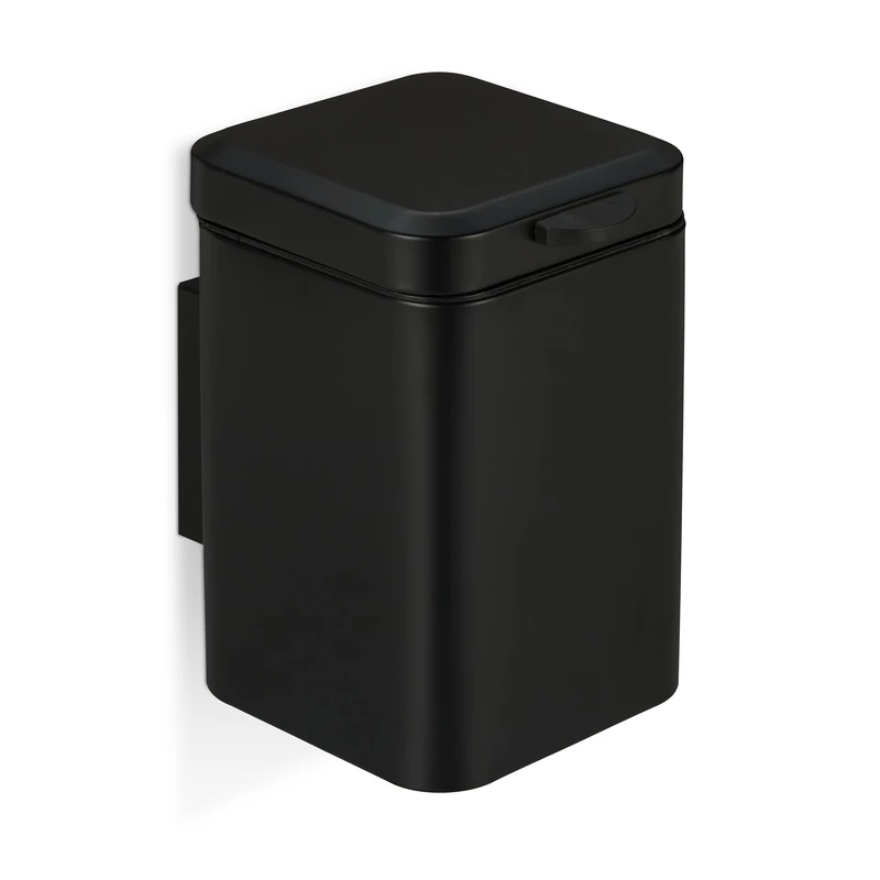 Relaxdays Bathroom Wall Bin, 6 Litres, Automatic Closure, Inner Container, Metal, Matte, Sanitary Waste, Square, Black