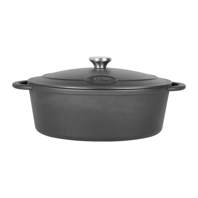 Sitram 714949 Traditional Casserole Dish 6.5 Litres Enamelled Cast Iron Oval - Black Exterior and White Interior - All Heat Sources Including Induction - Ideal for Meals from 6 to 8 People - Image 1