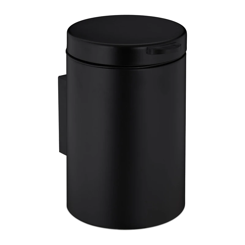 Relaxdays Bathroom Wall Bin, 5 Litres, Automatic Closure, Inner Container, Metal, Matte, Sanitary Waste, Round, Black, Iron, 27 x 20.5 x 27 cm - Image 1